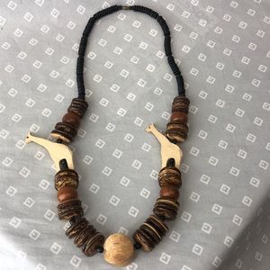 Vintage Hand Carved Wood African Giraffe Necklace